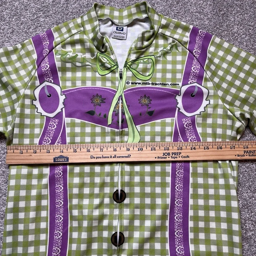 Owayo Germany Oktoberfest Ride cycling shirt jersey S Purple Green Plaid